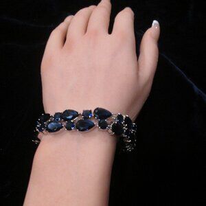 sapphire pearcut gemstone ladies stunning brace let 18k gold filled